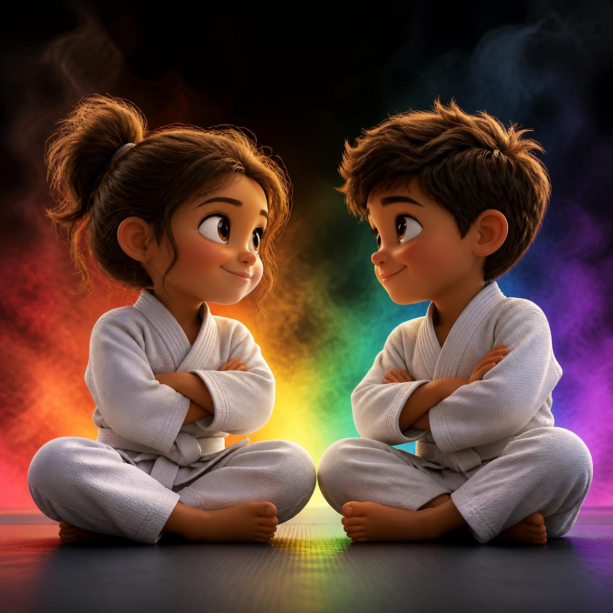 Crianças em treino de jiu-jitsu
